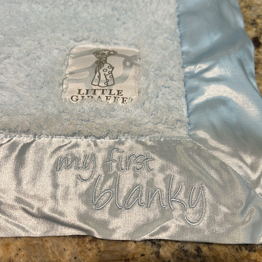 Little Giraffe My First Blanky 16”X16” Blue Chenille Satin Trim Lovey NWT - Picture 2 of 6